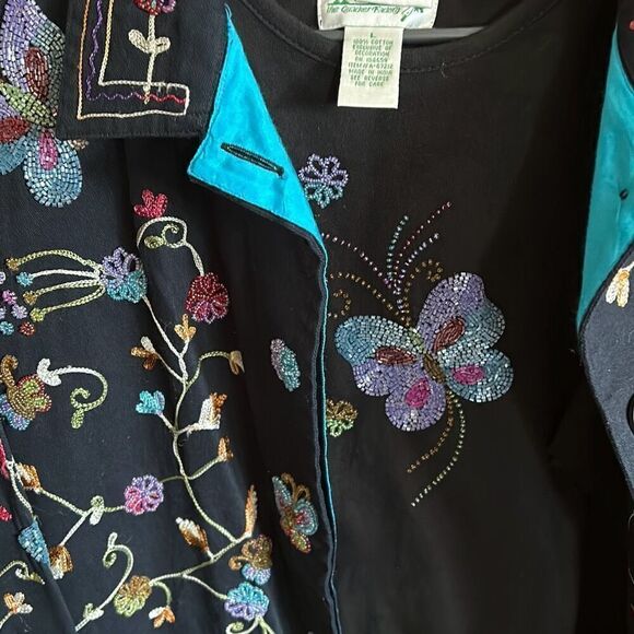 Quacker Factory Butterflies and Flowers Jacket and shirt Set Woman’s Large Beade - Picture 4 of 15